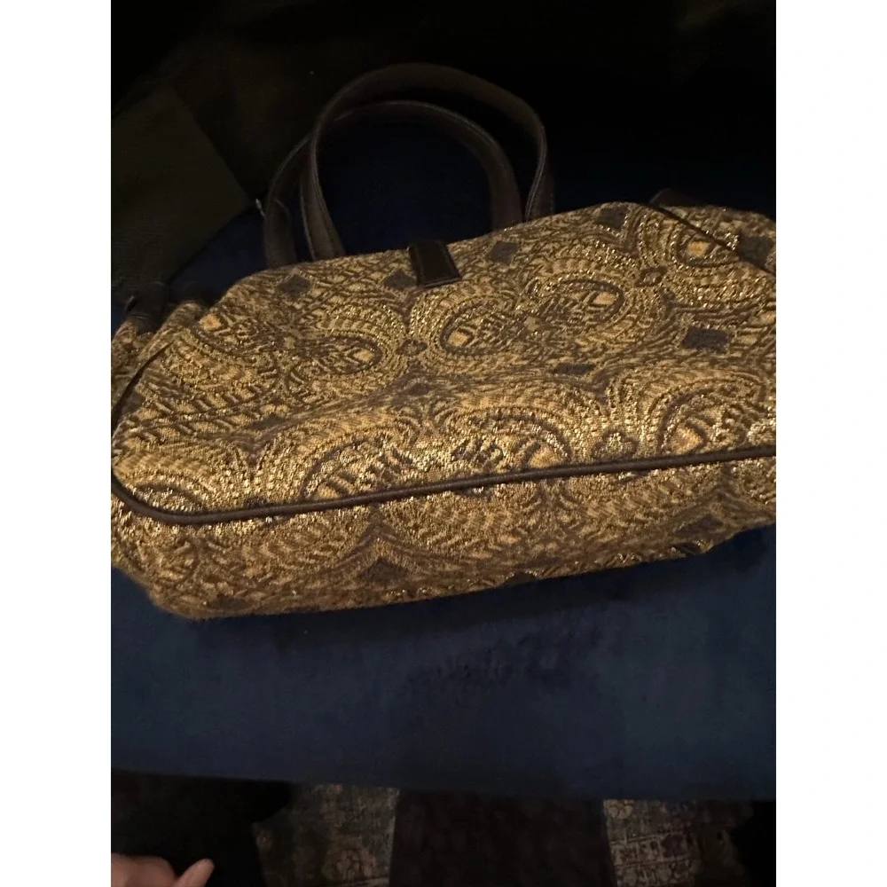 Donald J Pliner Gold Brocade Finesse Satchel Buckle Detail Handbag‎ Purse